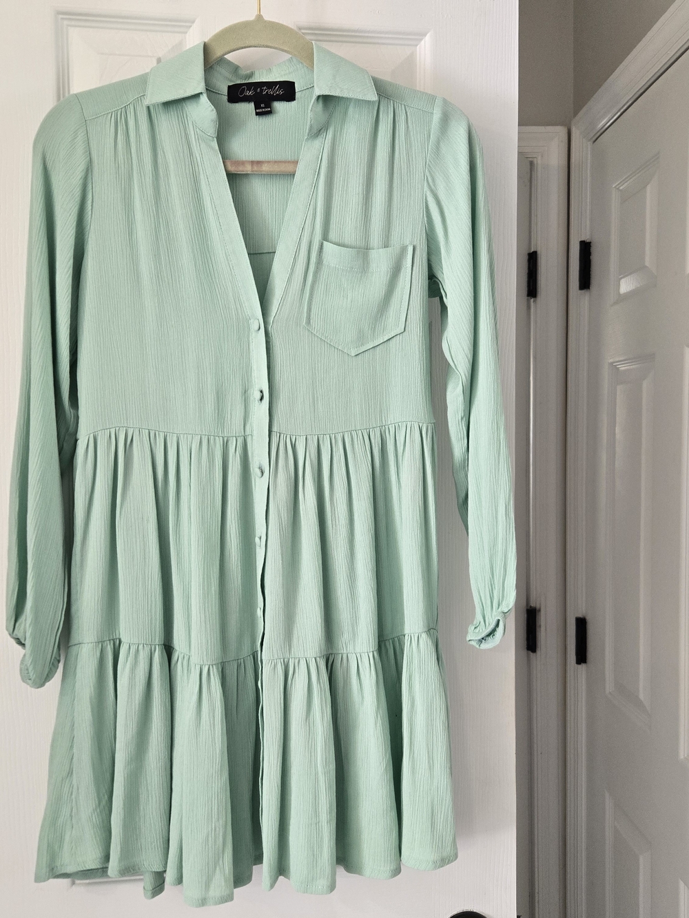 Mint Green Tiered Button-Front Dress